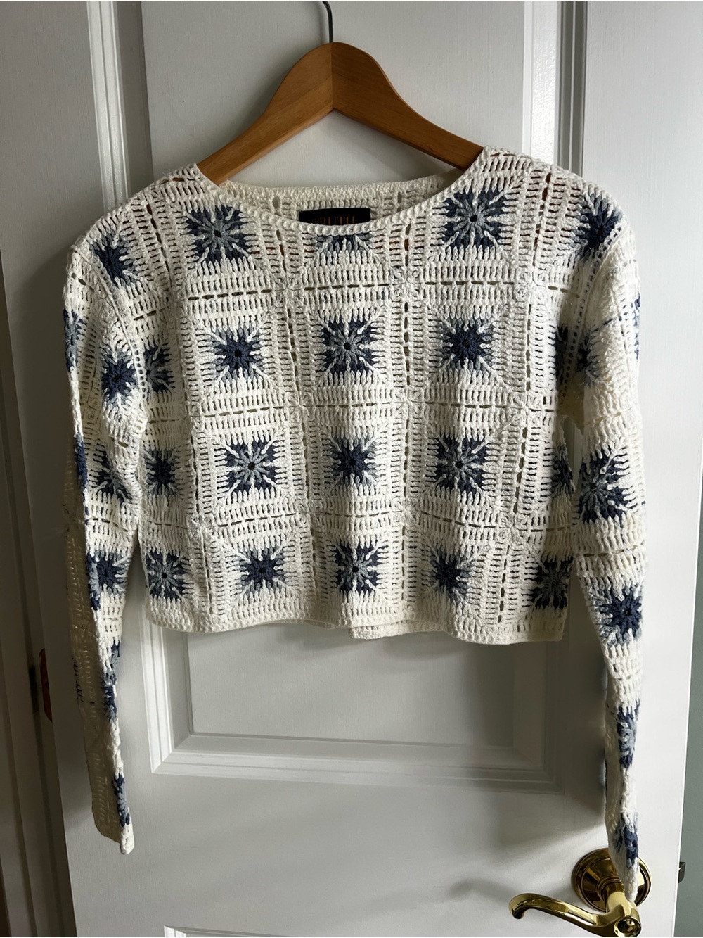 Truth by Republic Crochet Sweater Granny Square Knit Crewneck Cropped Size S